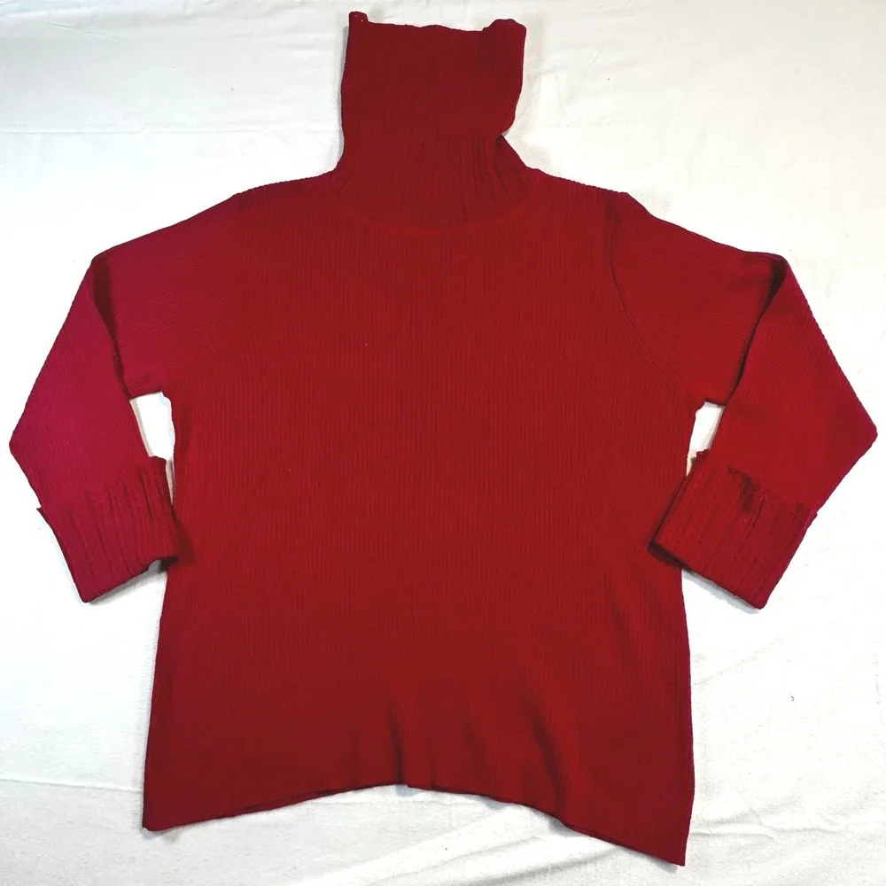 Red Ribbed Turtleneck Sweater Womens XL 16/18 Long Sleeve‎ Knit Top Cozycore